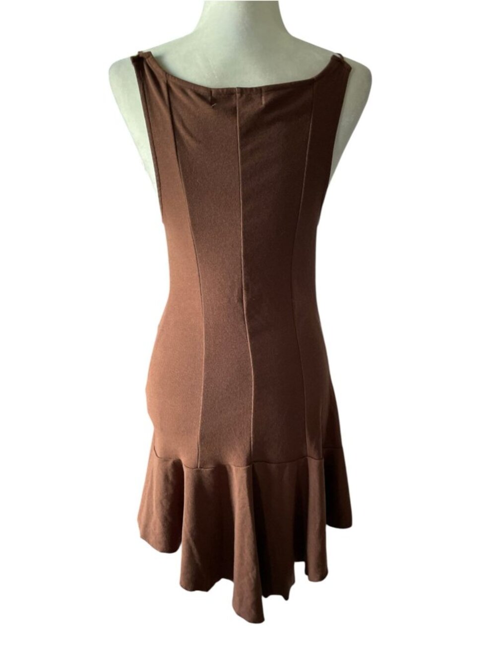 Free People Good Feels Pointed Drop-Waist Mini Dress SZ S Brown Fairy Dress boho - Picture 3 of 9